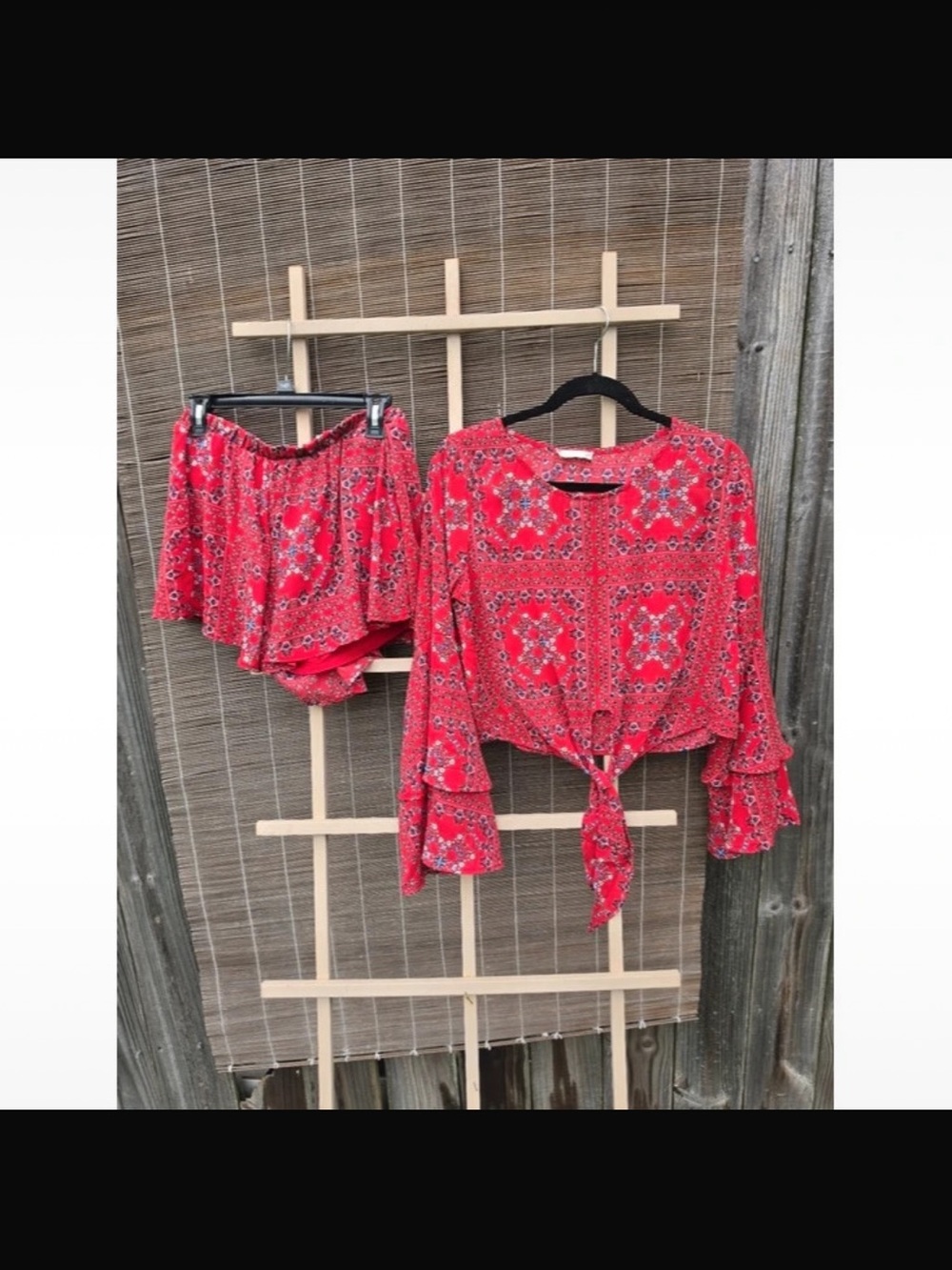 Red Paisley Tie-Front Top and matching shorts